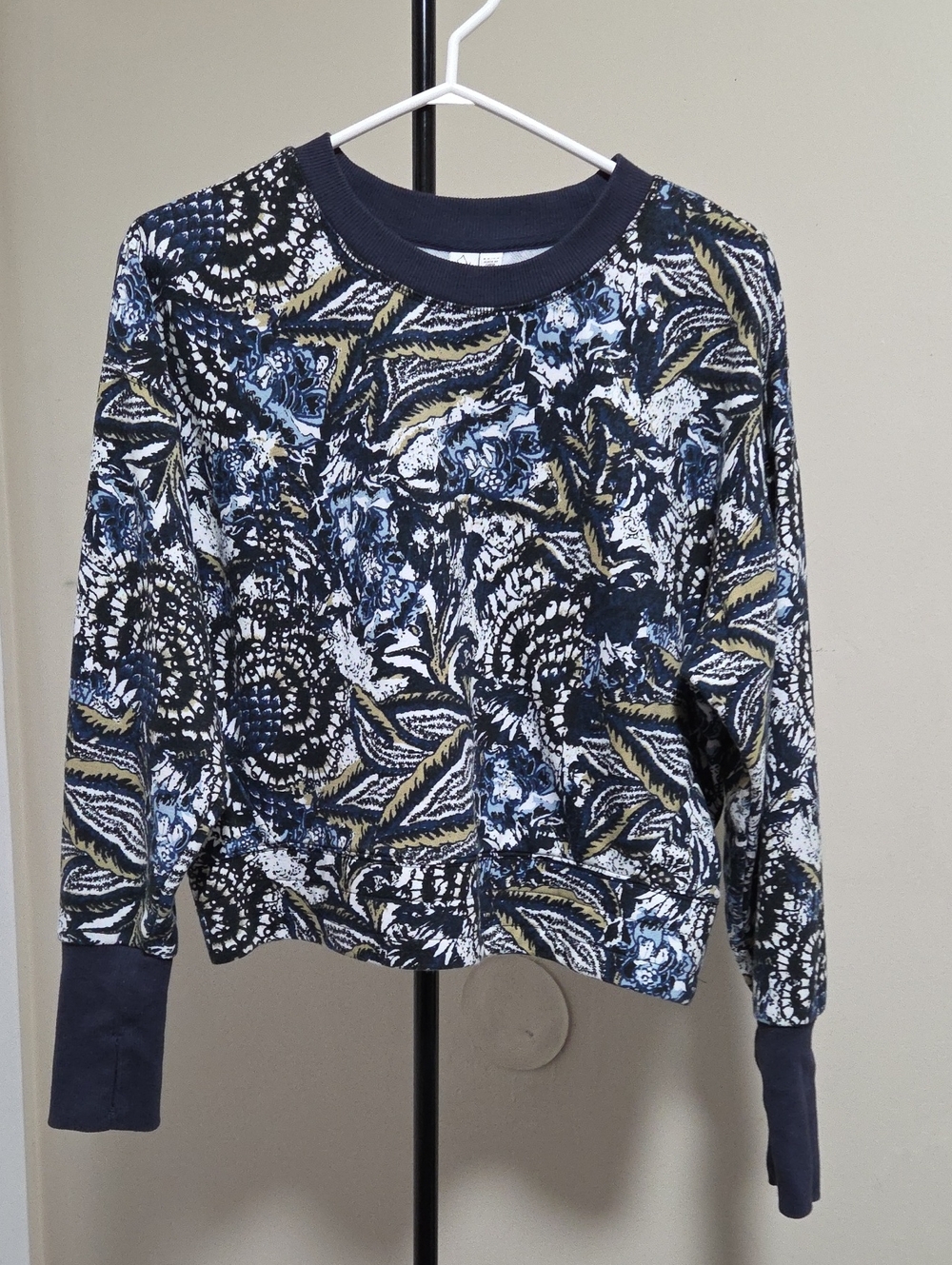 Joie 100% Cotton Navy and Cream Patterned Crewneck Sweater